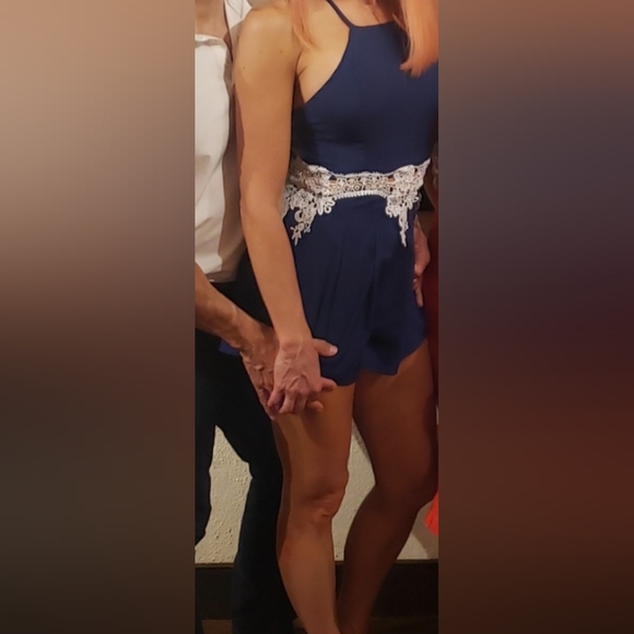 Navy Romper with white lace detail - Picture 3 of 3